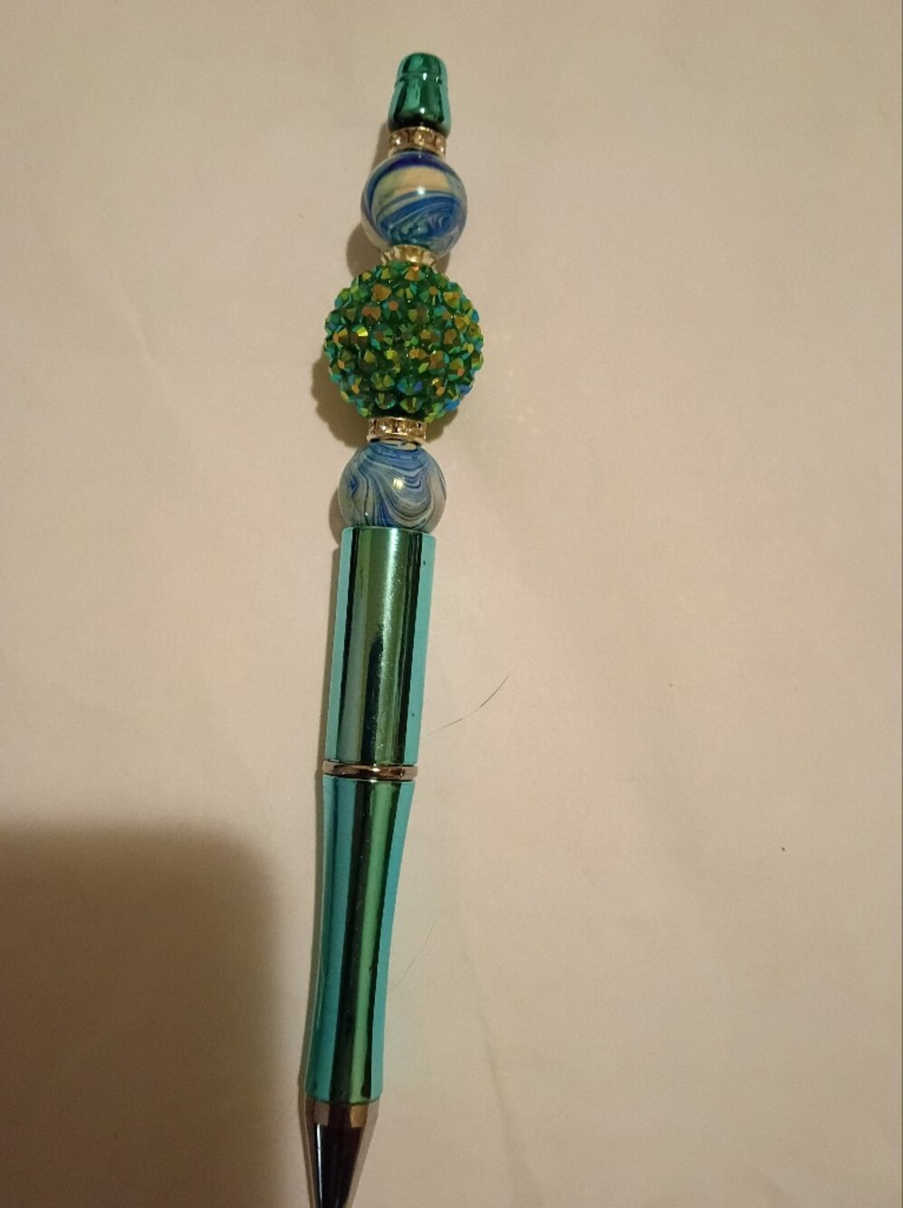 Teal Metallic Ballpoint Pen with Decorative Beads